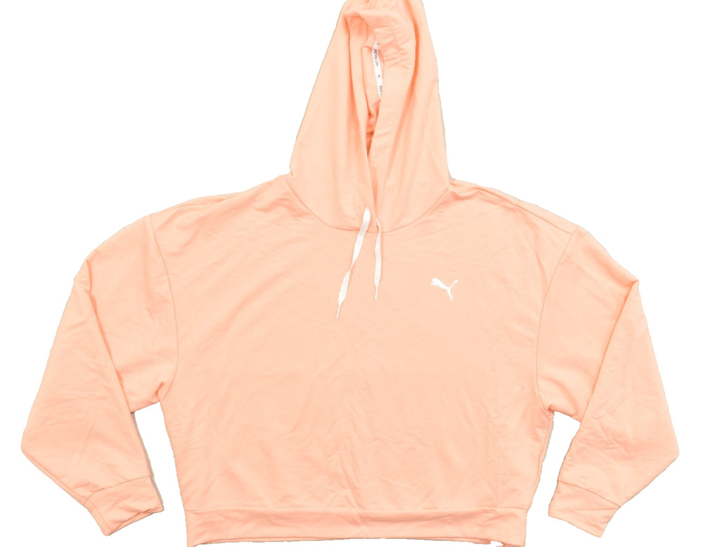 Puma Women Size L Peach Coral Cropped Hoodie Long Sleeve Keeps You Dry Pullover